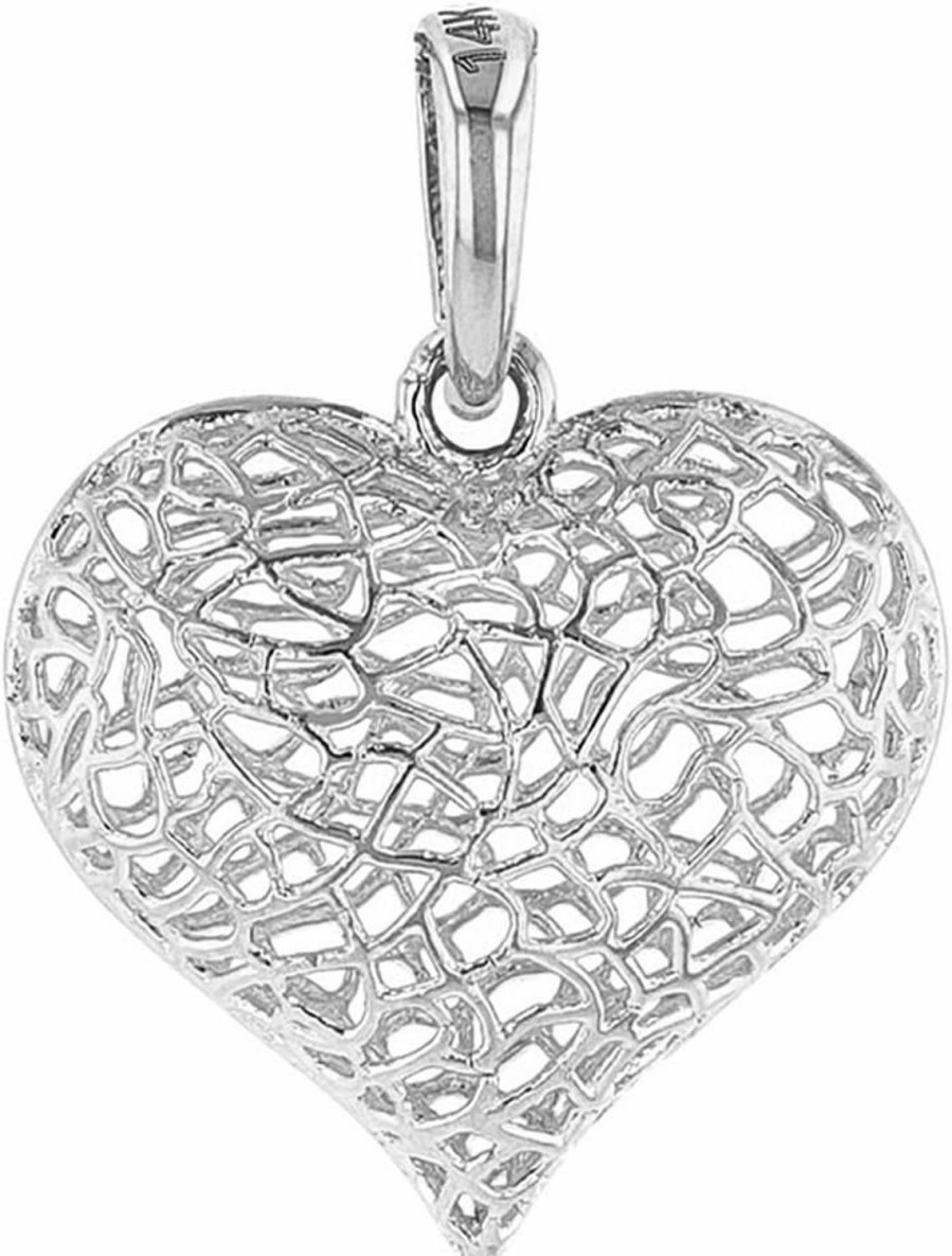 Hot Love by Jewelry America Textured 14K White Gold Puffed Filigree Heart Charm Pendant