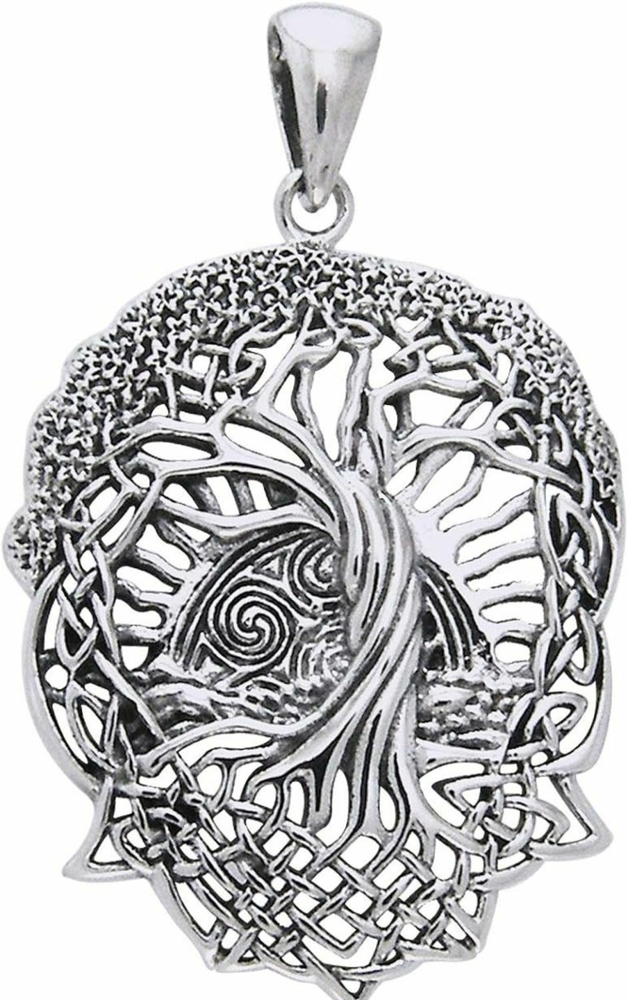 Clearance Silver Insanity Rising Sun - Interconnected Celtic Knot Tree And Roots Of Life Sterling Silver Pendant