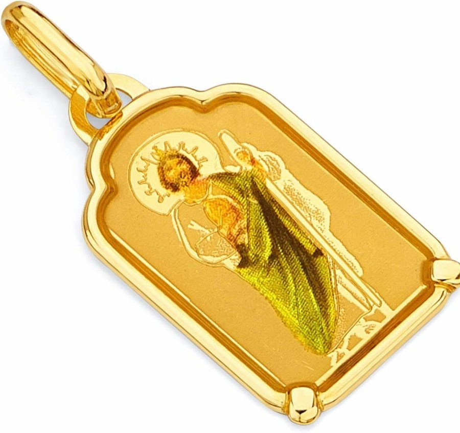 Hot The World Jewelry Center 14K Real Yellow Gold Religious Saint Jude Enamel Picture Charm Pendant