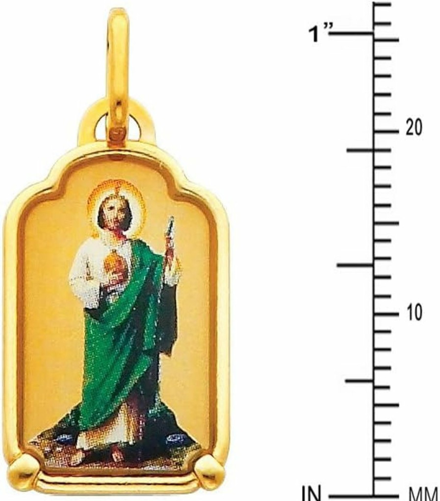 Hot The World Jewelry Center 14K Real Yellow Gold Religious Saint Jude Enamel Picture Charm Pendant