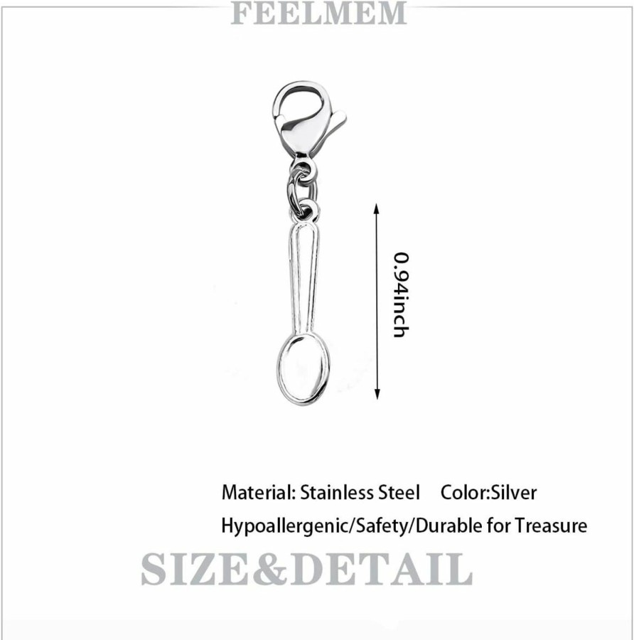 New FEELMEM Feelmem Spoon Charm Little Spoonnie Clip On Charm Zipper Pull Spoon Theory Jewelry Spoonnie Gift Tablespoon Spoon Pendant