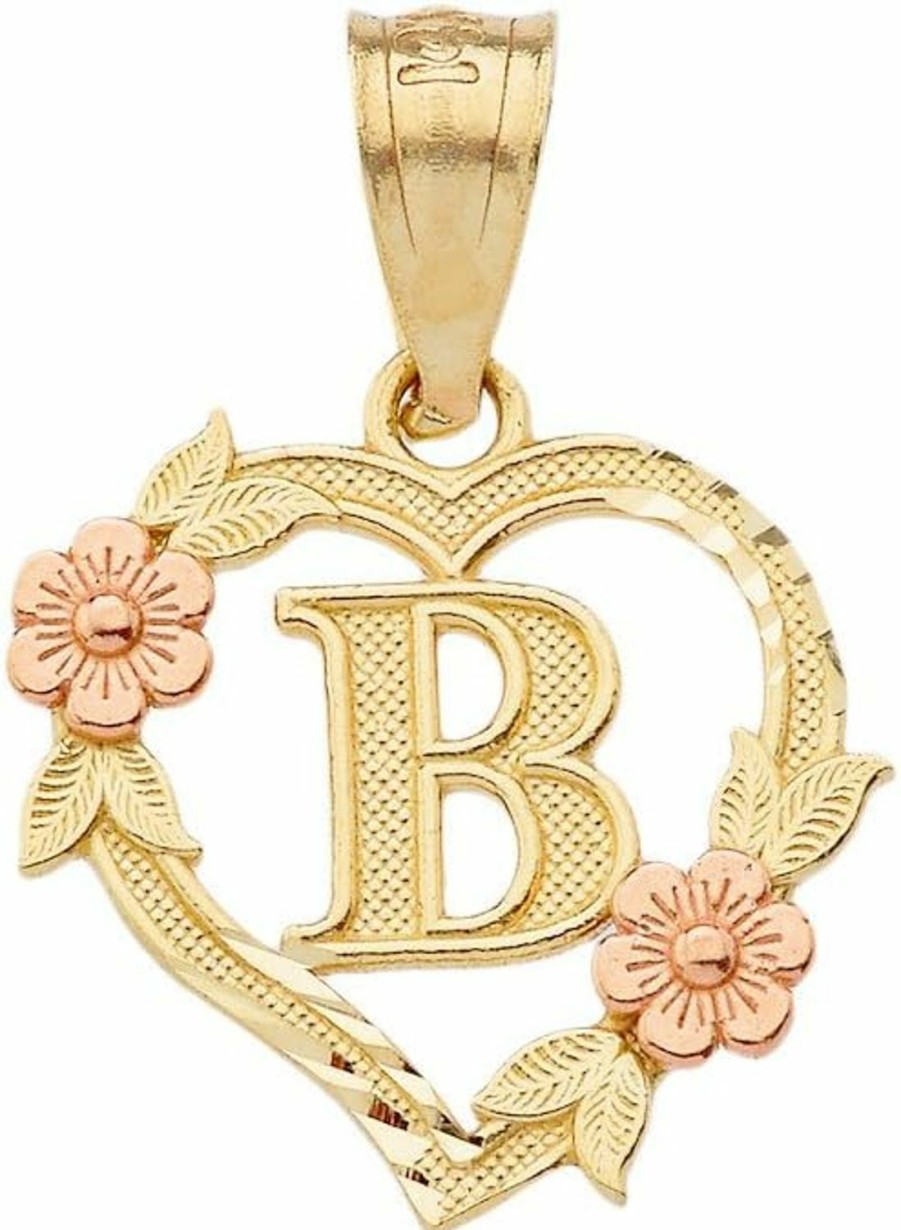 Clearance CaliRoseJewelry 10K Two-Tone Initial Heart Pendant For Women In Yellow And Rose Gold