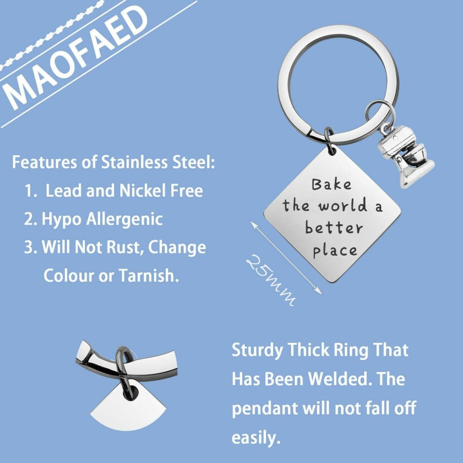 Best MAOFAED Maofaed Gift For Baker Bake The World A Better Place Culinary Student Gifts Bake Lover Keychain Gift