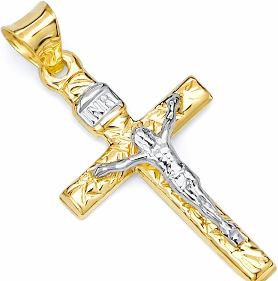 Wholesale The World Jewelry Center 14K Real Two Tone Gold Religious Crucifix Jesus Cross Charm Pendant