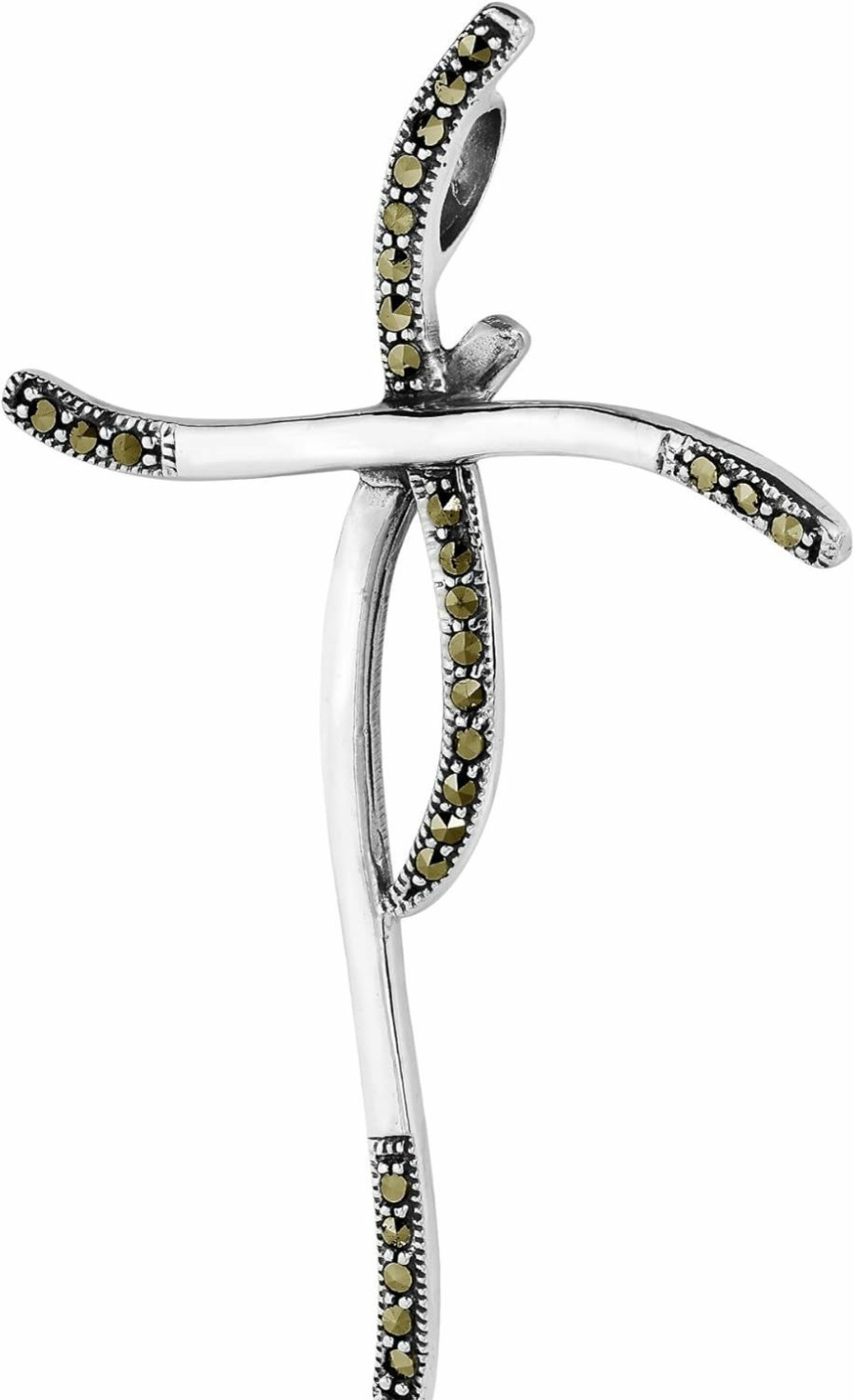 Clearance AeraVida Aeravida Modern Wavy Cross Marcasite Style Pyrite .925 Sterling Silver Pendant