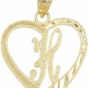 Online Ice on Fire Jewelry Ice On Fire Jewelry 10K Solid Gold Initial Pendant In Heart Frame With Diamond Cut Finish, Available In Different Letters Of Alphabet Personalized Charm For Women (H)