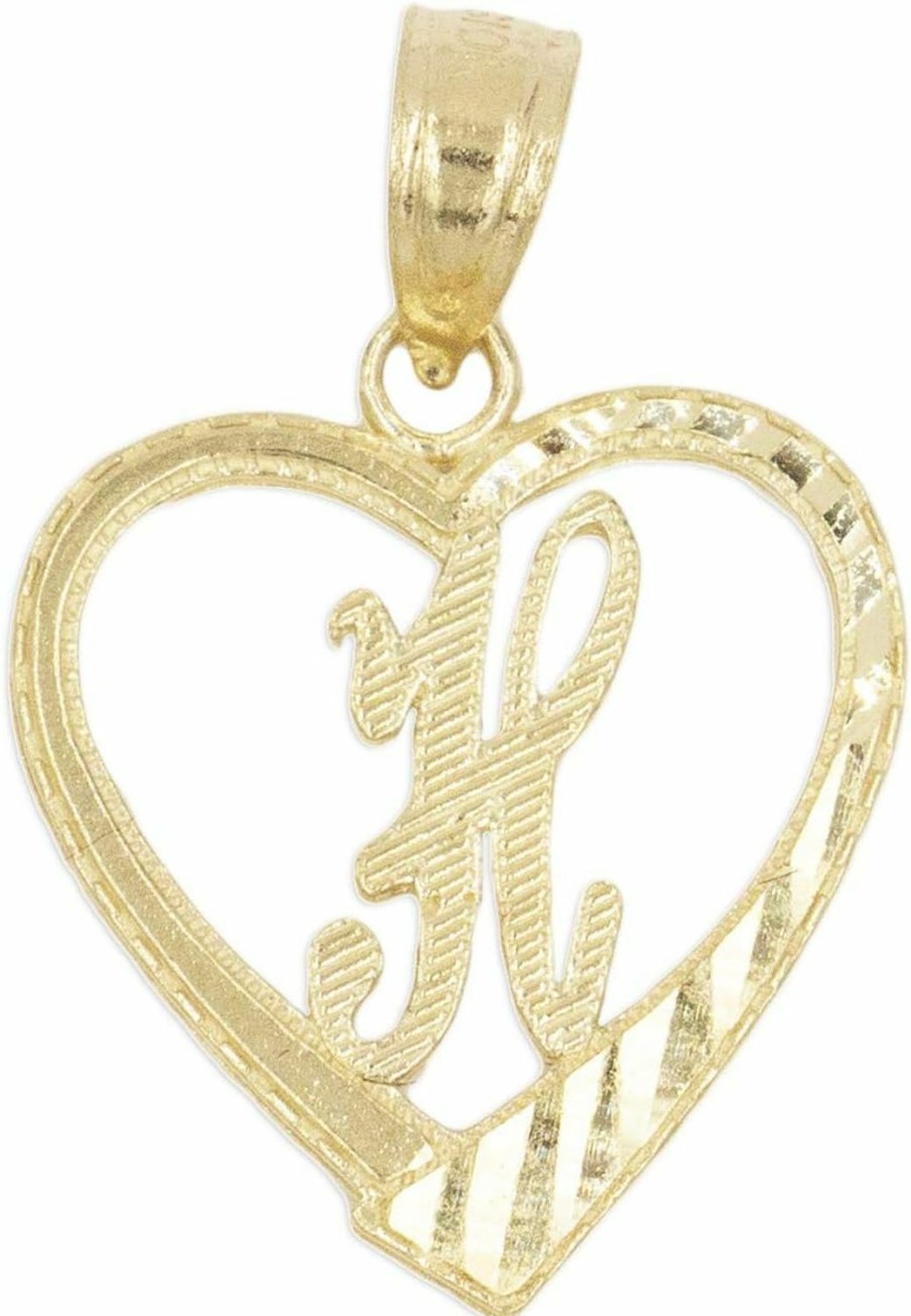 Online Ice on Fire Jewelry Ice On Fire Jewelry 10K Solid Gold Initial Pendant In Heart Frame With Diamond Cut Finish, Available In Different Letters Of Alphabet Personalized Charm For Women (H)