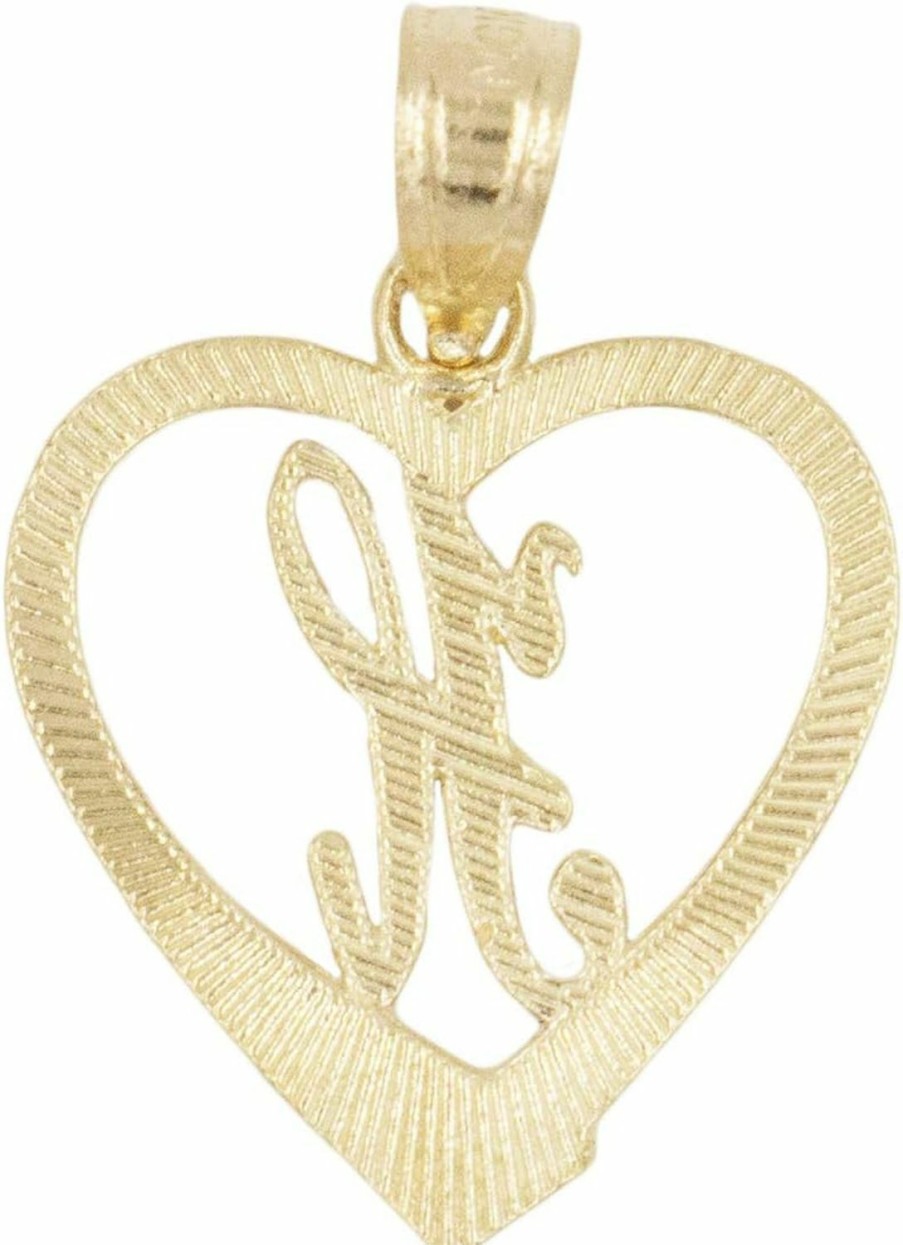 Online Ice on Fire Jewelry Ice On Fire Jewelry 10K Solid Gold Initial Pendant In Heart Frame With Diamond Cut Finish, Available In Different Letters Of Alphabet Personalized Charm For Women (H)