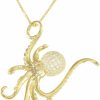 Clearance Tropical USA Yellow Gold Plated Sterling Silver Pave Cz Octopus/Tako Necklace Pendant With 18\" Box Chain