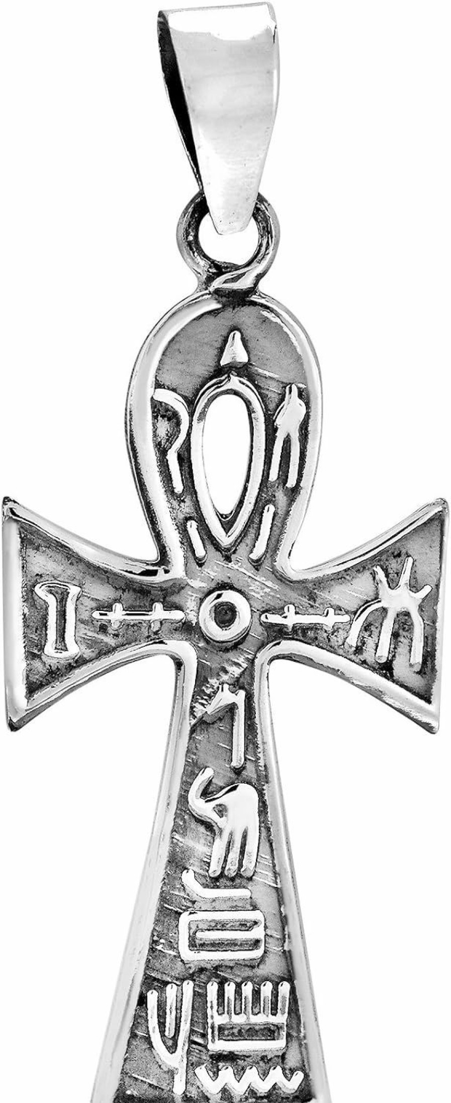 New AeraVida Aeravida Eternal Ankh Cross With Hieroglyphics .925 Sterling Silver Pendant