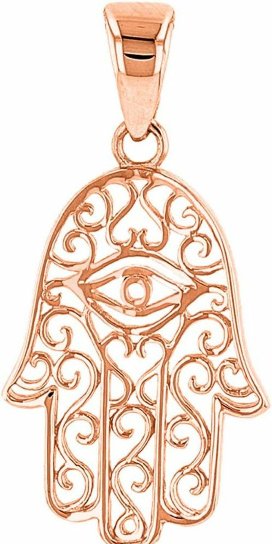 Wholesale Jewelry America Jewelry America Solid 14K Rose Gold Filigree Hamsa Hand Of Fatima With Evil Eye Charm Pendant