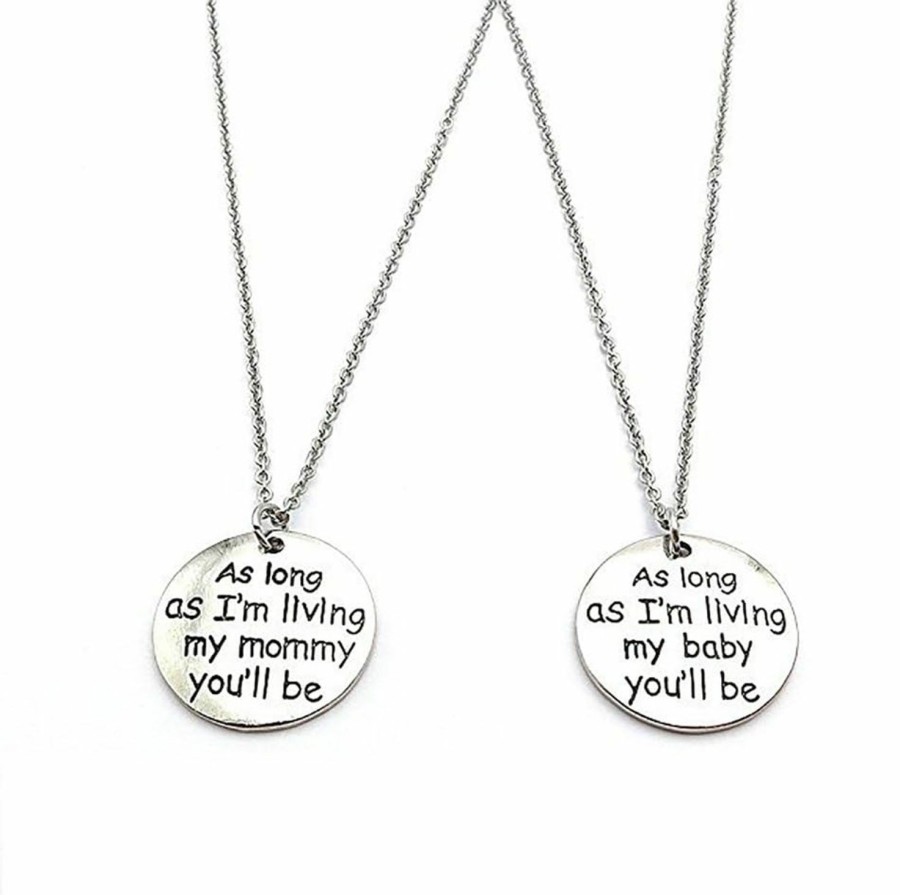 Hot Meiligo Mother Daughter Gift Key Chain Set Mother Daughter Love Circular Tag Necklace Key Chain As Long As I'M Living Jewlery