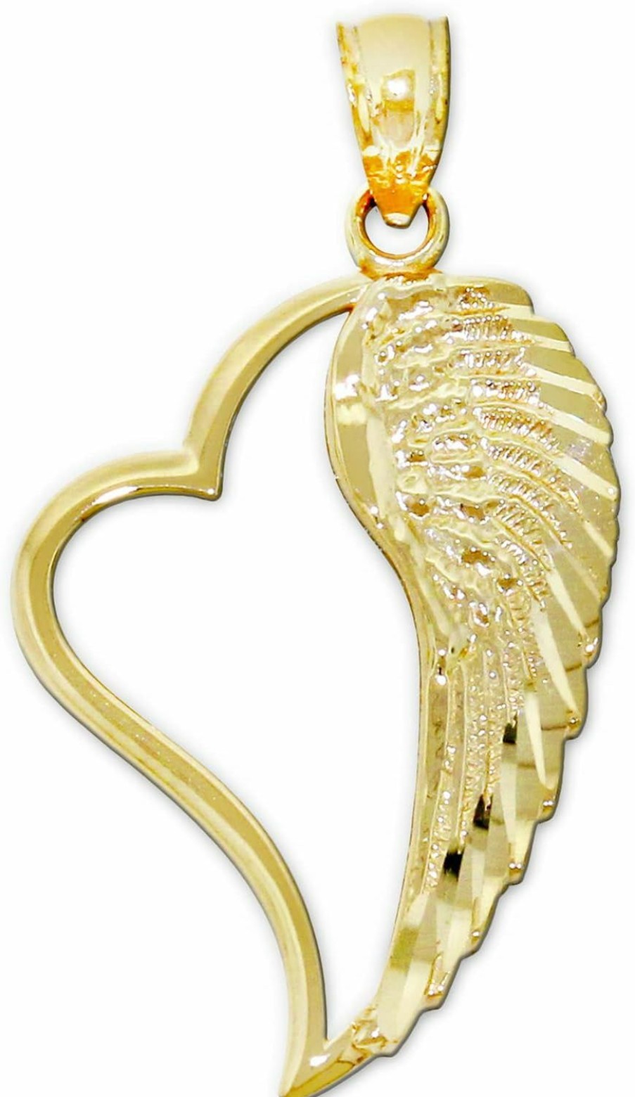 Wholesale CA CHARMAMERICA Charm America - Gold Angel Wing Inside Heart Charm - 10 Karat Solid Gold