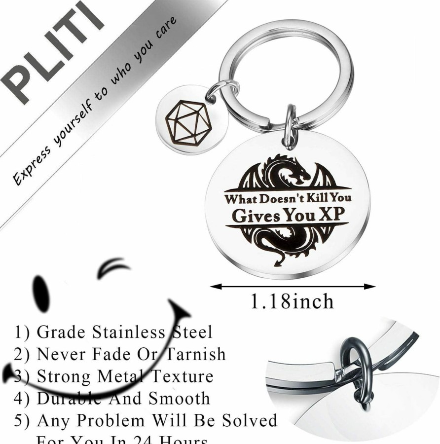 Clearance PLITI Pliti Gamer Keychain What Doesn'T Kill You Gives You Xp Keyring Nerdy Gift Dm Gift Gaming Gift Rpg D20 Gift Fans Gifts