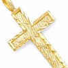 New The World Jewelry Center 14K Real Yellow Gold Religious Diamond Cut Cross Charm Pendant