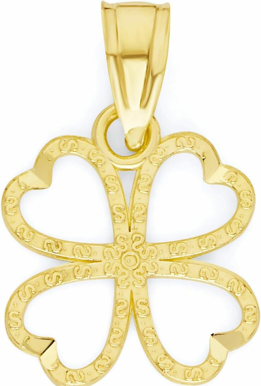 Best Menglisi 10K Solid Real Gold Four Leaf Clover Pendant, Good Luck Charm Irish Jewelry Gifts