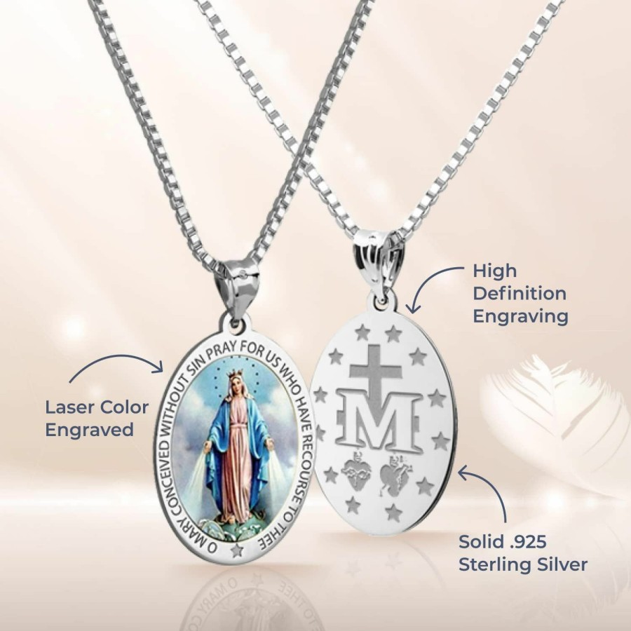 Best PicturesOnGold.com Picturesongold.Com Miraculous Medal Necklace Catholic Virgin Mary Pendant Oval Pendants For Women & Men Crafted In 10K/14K Yellow Or White Gold & Sterling Silver Christian Gifts For Men & Women Or First Communion Gifts For Boys Or Girls