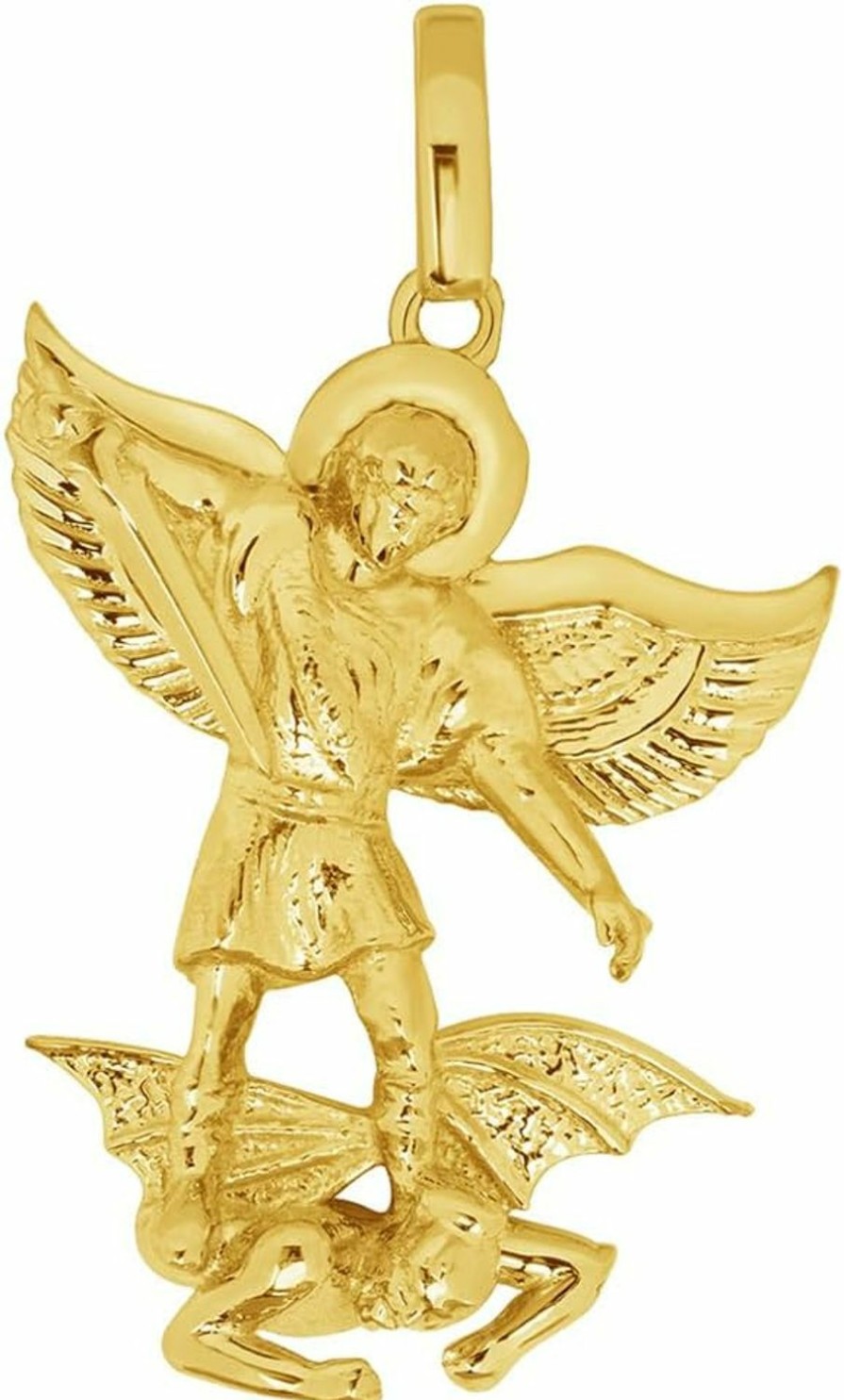 Hot Jewelry America 14K Yellow Gold Classic Saint Michael The Archangel Defeating Evil Pendant