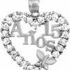 Online Claddagh Gold Sterling Silver Sweet 15 Anos Quinceanera Pendant With Cubic Zirconia Heart With Butterfly