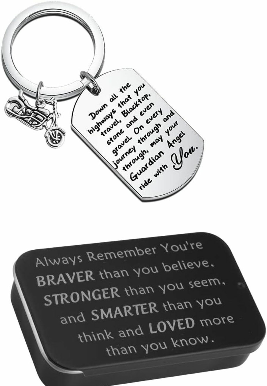 Best FUSTMW Fustmw Biker Keychain Ride Safe Gift Motorcycle Gift Keychain May Your Guardian Angel Ride With You New Driver Gift For Biker (Biker-01)