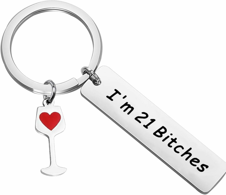 Hot BEKECH Bekech 21St Birthday Gifts For Her I'M 21 Bitch Keychain Celebrate Turning Twenty One Birthday Gift