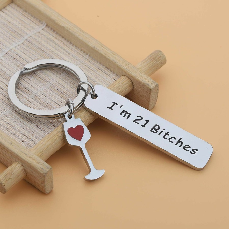 Hot BEKECH Bekech 21St Birthday Gifts For Her I'M 21 Bitch Keychain Celebrate Turning Twenty One Birthday Gift