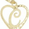 Best Menglisi Ice On Fire Jewelry 10K Solid Gold Initial Pendant In Heart Frame With Diamond Cut Finish, Available In Different Letters Of Alphabet Personalized Charm For Women (C)