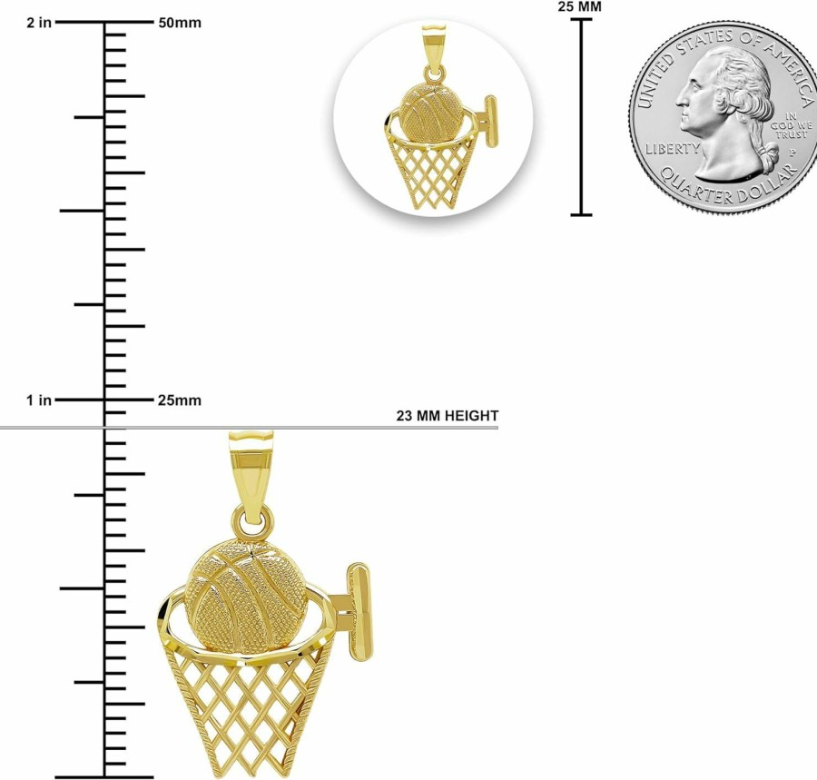 Wholesale CA CHARMAMERICA Charm America - Gold Basketball Hoop Charm - 10 Karat Solid Gold - Children'S Pendant - Sports Trophy For Basketball