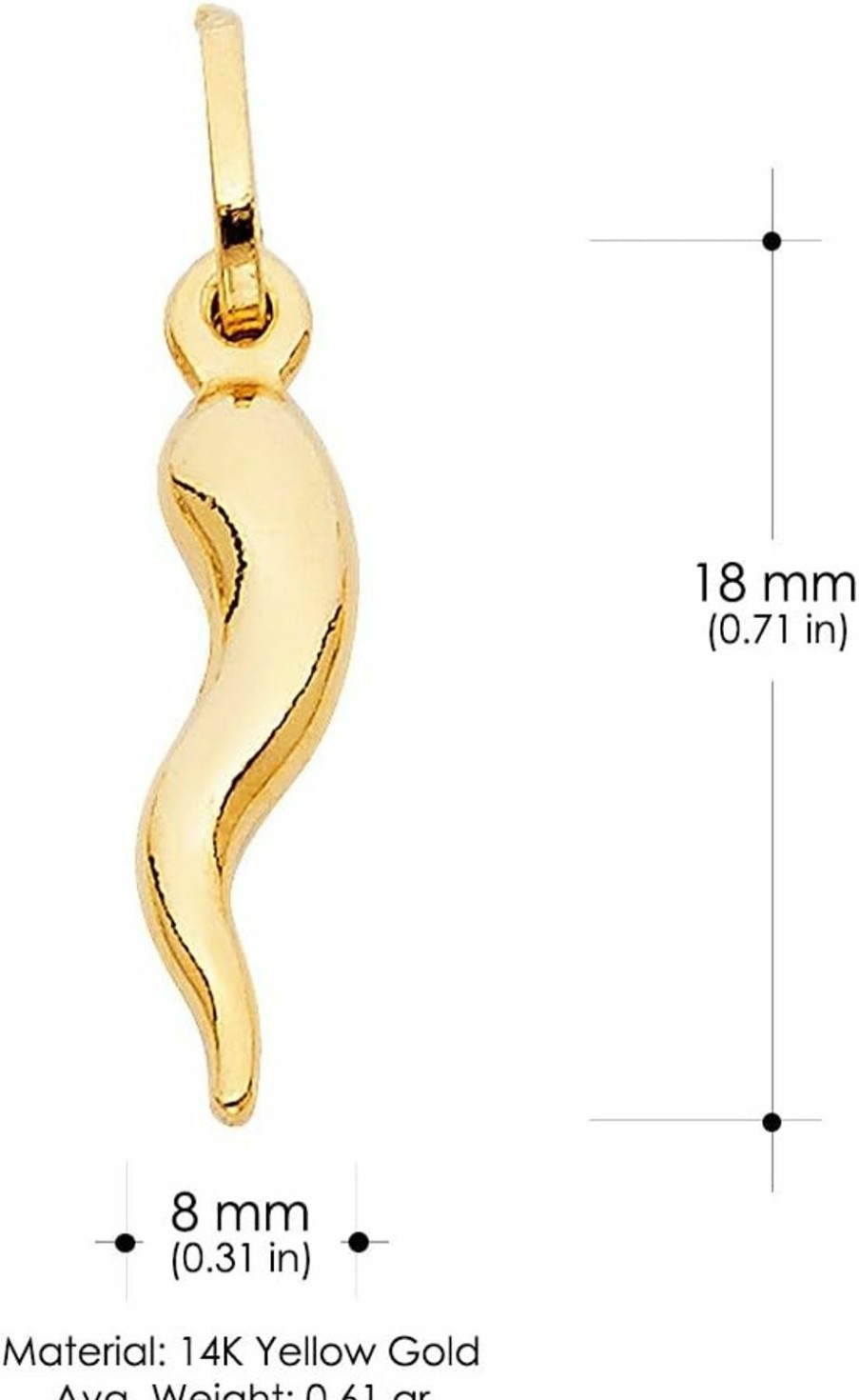 Clearance Ioka Ioka - 14K Yellow Gold Cornicello Italian Horn Charm Tiny Size Good Luck Pendant For Necklace Or Chain