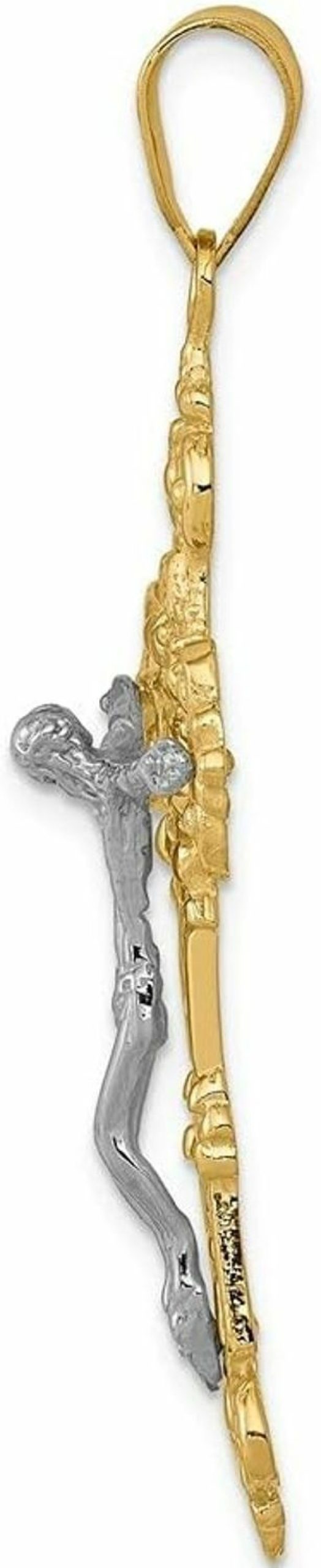 Best Diamond2Deal Diamond2Deal 14K White And Yellow Gold Inri Fleur De Lis Crucifix Pendant Fine Jewelry For Women (L- 47 Mm W- 23 Mm)