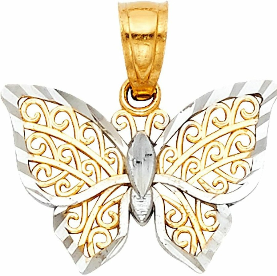 Best The World Jewelry Center 14K Real Two Tone Gold Butterfly Charm Pendant