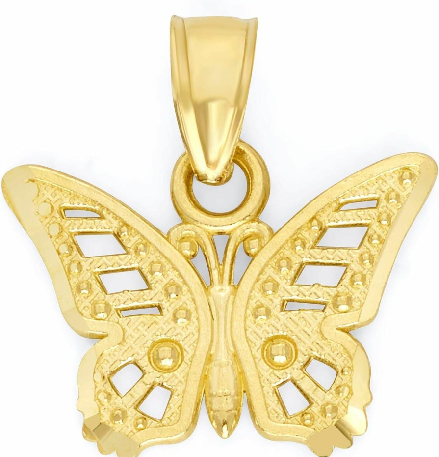 New Ice on Fire Jewelry 10K Real Solid Gold Butterfly Pendant, Animal Charm Symbolizing Freedom And Strength Jewelry