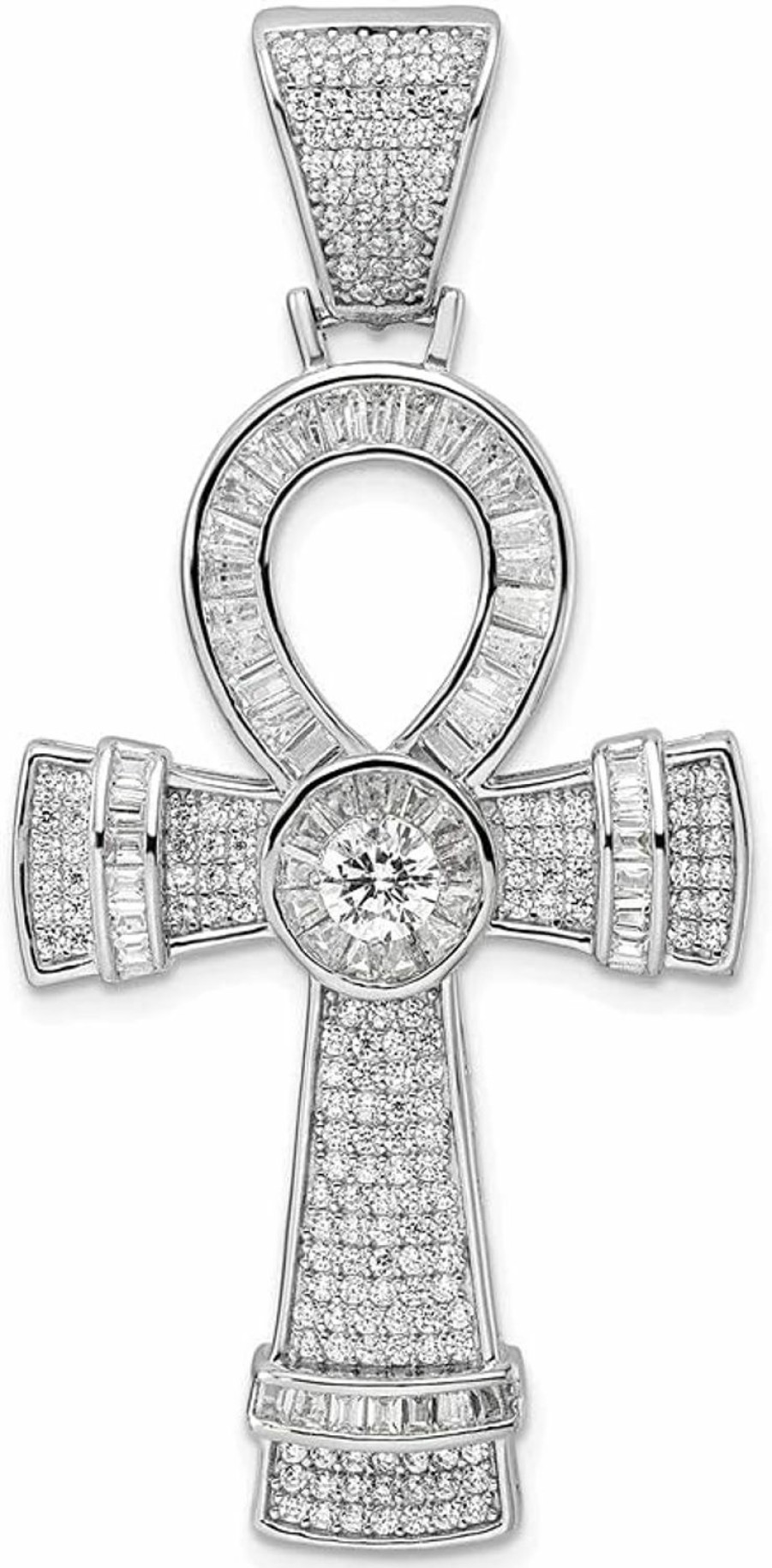 Hot Auriga Fine Jewelry Auriga Fine Jewelry 925 Sterling Silver Rhodium-Plated Cubic Zirconia Ankh Cross Pendant Fine Jewelry For Women (L-54.13 Mm, W-26.4 Mm)