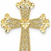 New Auriga Fine Jewelry Auriga Fine Jewelry 14K Yellow Gold Diamond-Cut Polished Filigree Hearts Cross Charm Pendant For Women (L- 32 Mm, W- 17.76 Mm)