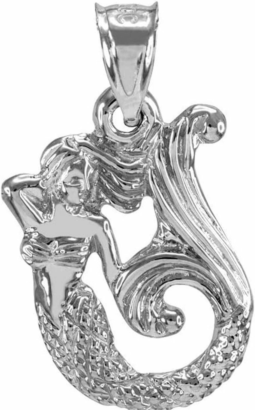 New Claddagh Gold Sea Life Collection Textured 925 Sterling Silver Fairytale Mermaid Charm Pendant