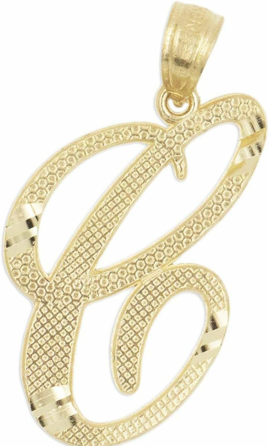 Best Ice on Fire Jewelry Ice On Fire Jewelry 14K Solid Real Gold Cursive Initial Pendant, English Alpahbet A-Z Letter Charm With Diamond Cut (C)