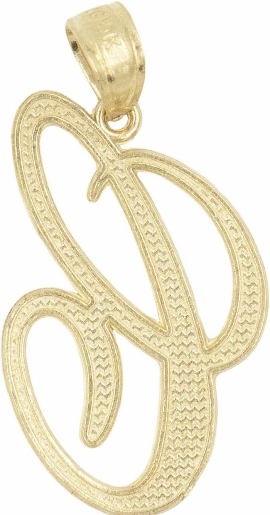 Best Ice on Fire Jewelry Ice On Fire Jewelry 14K Solid Real Gold Cursive Initial Pendant, English Alpahbet A-Z Letter Charm With Diamond Cut (C)