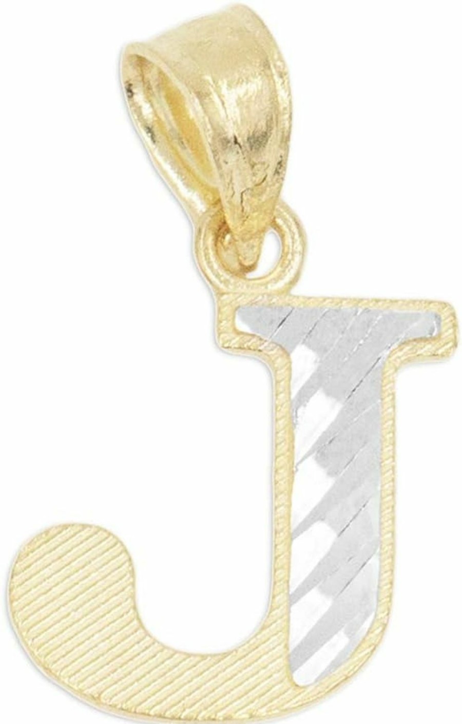 Clearance Ice on Fire Jewelry 10K Real Solid Gold Two Tone Initial Pendant With Diamond Cut Finish, Available In Different Letters Personalized Letter Jewelry Gifts For Her (J)