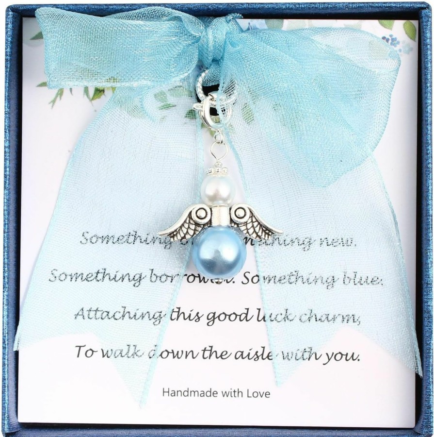 New QqzsJewls Qqzsjewls Something Blue For Bride To Be On Wedding Gifts Bridal Angel Bouquet Garter Charm From Mom Dad Grandma Sister Friends