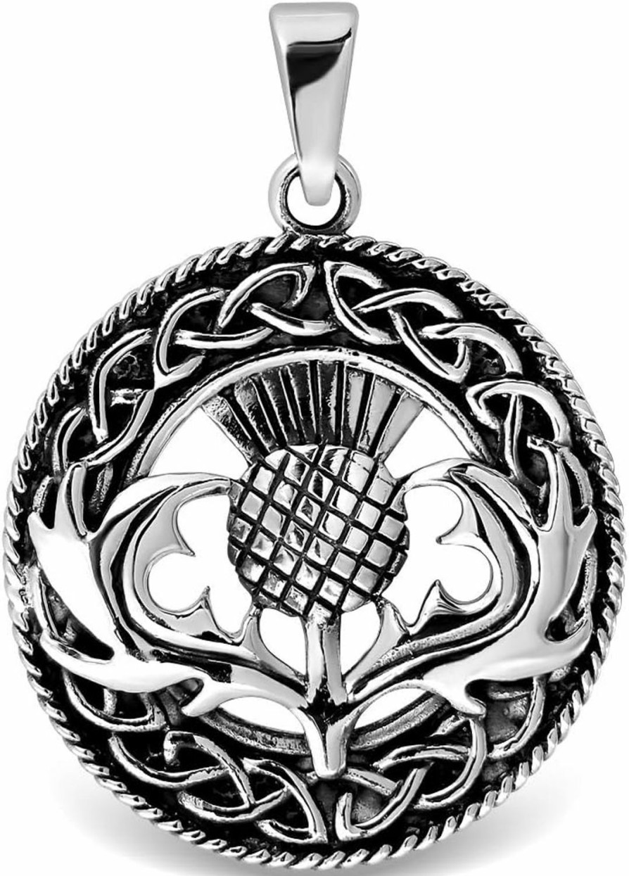 New W | S WITHLOVE SILVER Withlovesilver 925 Sterling Silver Celtic Round Triquetra Scottish Thistle Pendant