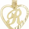 Clearance Ice on Fire Jewelry Ice On Fire Jewelry 10K Solid Gold Initial Pendant In Heart Frame With Diamond Cut Finish, Available In Different Letters Of Alphabet Personalized Charm For Women (R)