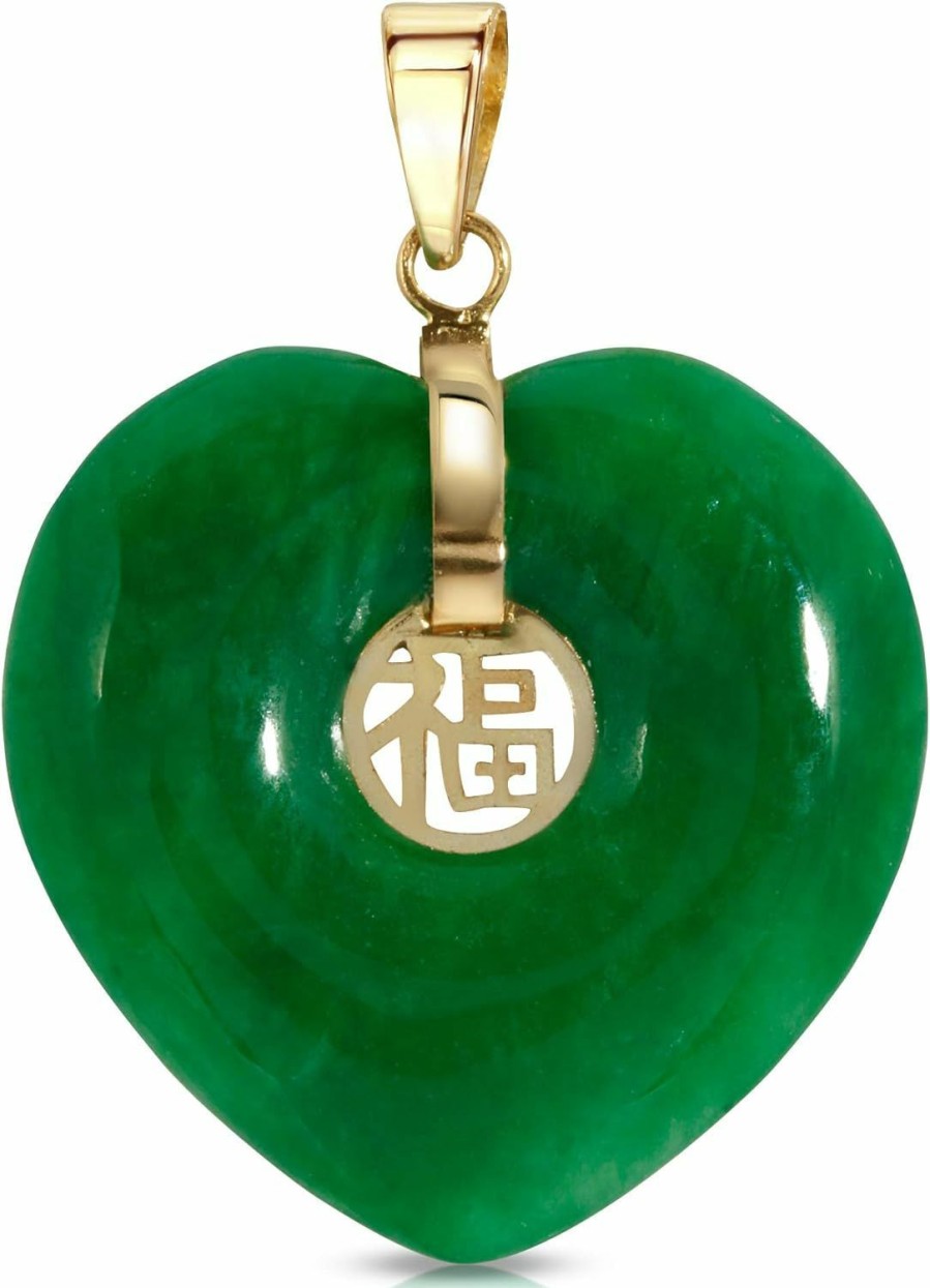 New Regalia by Ulti Ramos Regalia By Ulti Ramos 14K Yellow Gold Genuine Jade Good Fortune Heart Pendant