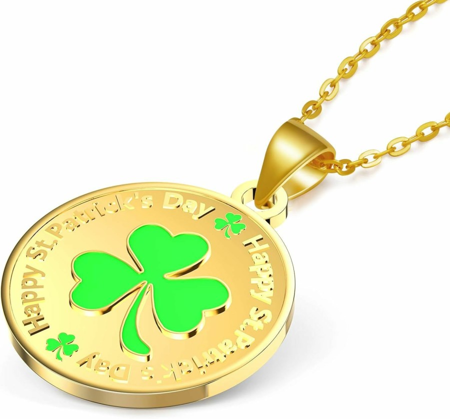 Online Whimypey Whimypey St. Patrick'S Day 18K Gold Plated Pendant, Clover, Gold Coins, Lucky Accessory, St Patricks Day Gift