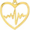 New Claddagh Gold 14K Yellow Gold Lifeline Pulse Heartbeat Open Heart Charm Pendant