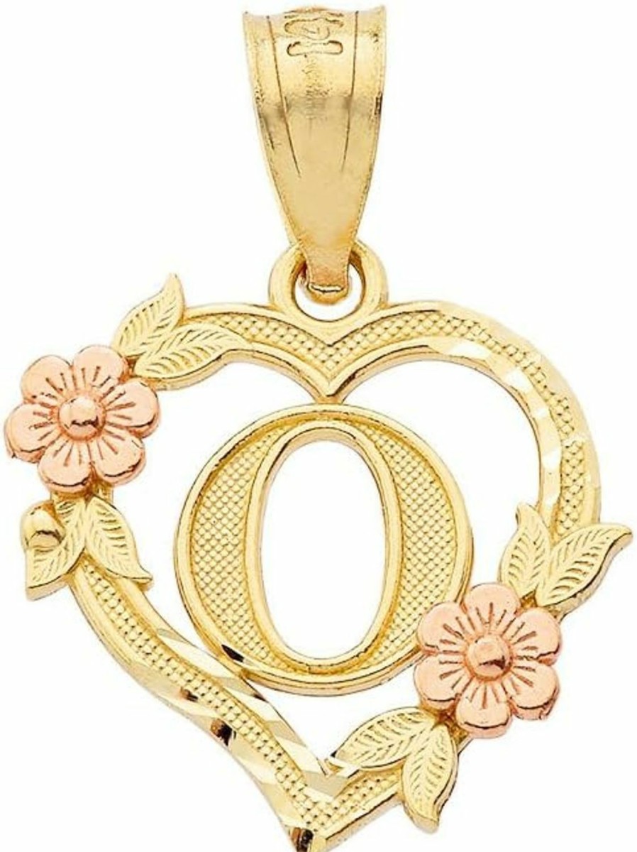 Hot CaliRoseJewelry 14K Beautiful Two-Tone Initial Heart Pendant For Women In Yellow And Rose Gold - Letter O