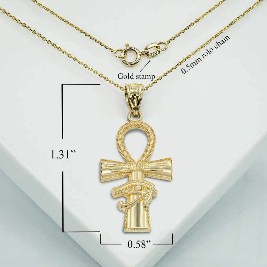 Clearance Claddagh Gold Textured 14K Yellow, White, Or Rose Gold Ankh Cross Eye Of Horus Faith Evil Eye Pendant- Choice Of Metal Color