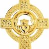 Clearance Claddagh Gold 10K Yellow Gold Celtic Knotwork Charm Claddagh Cross Pendant