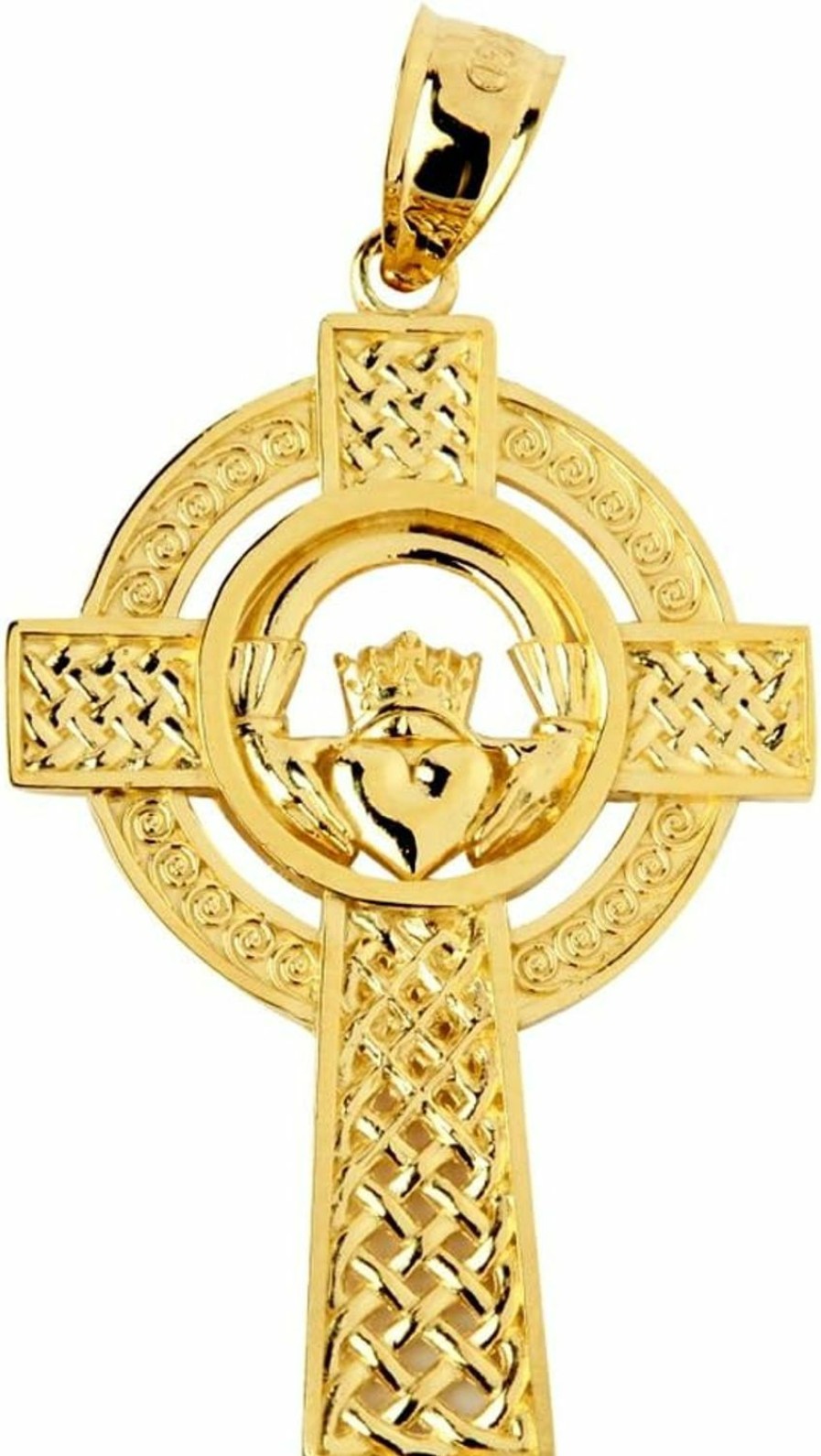 Clearance Claddagh Gold 10K Yellow Gold Celtic Knotwork Charm Claddagh Cross Pendant