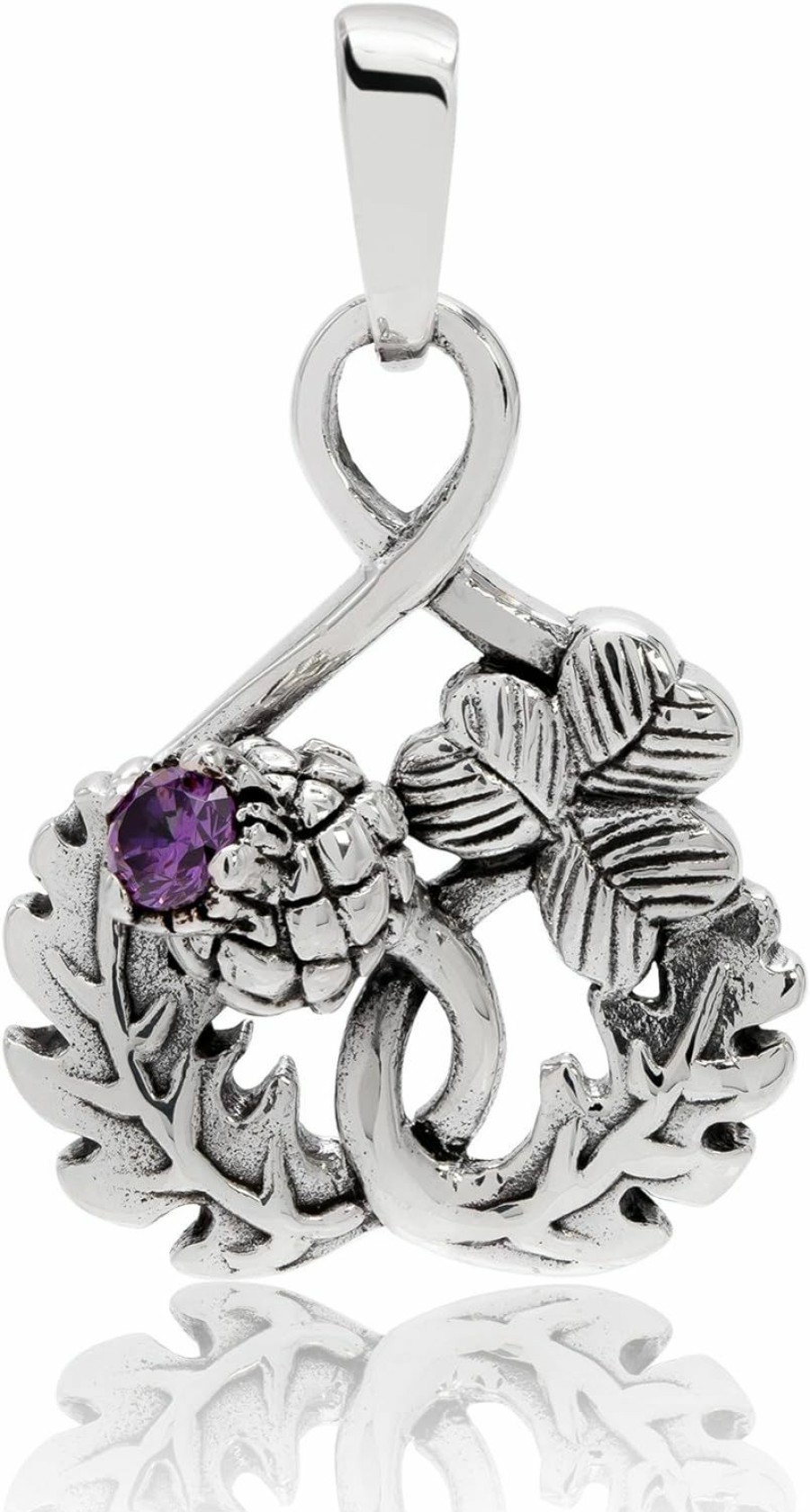 Hot W | S WITHLOVE SILVER Withlovesilver 925 Sterling Silver Scottish Thistle And Shamrock Simulated Purple Cubic Zirconia Pendant