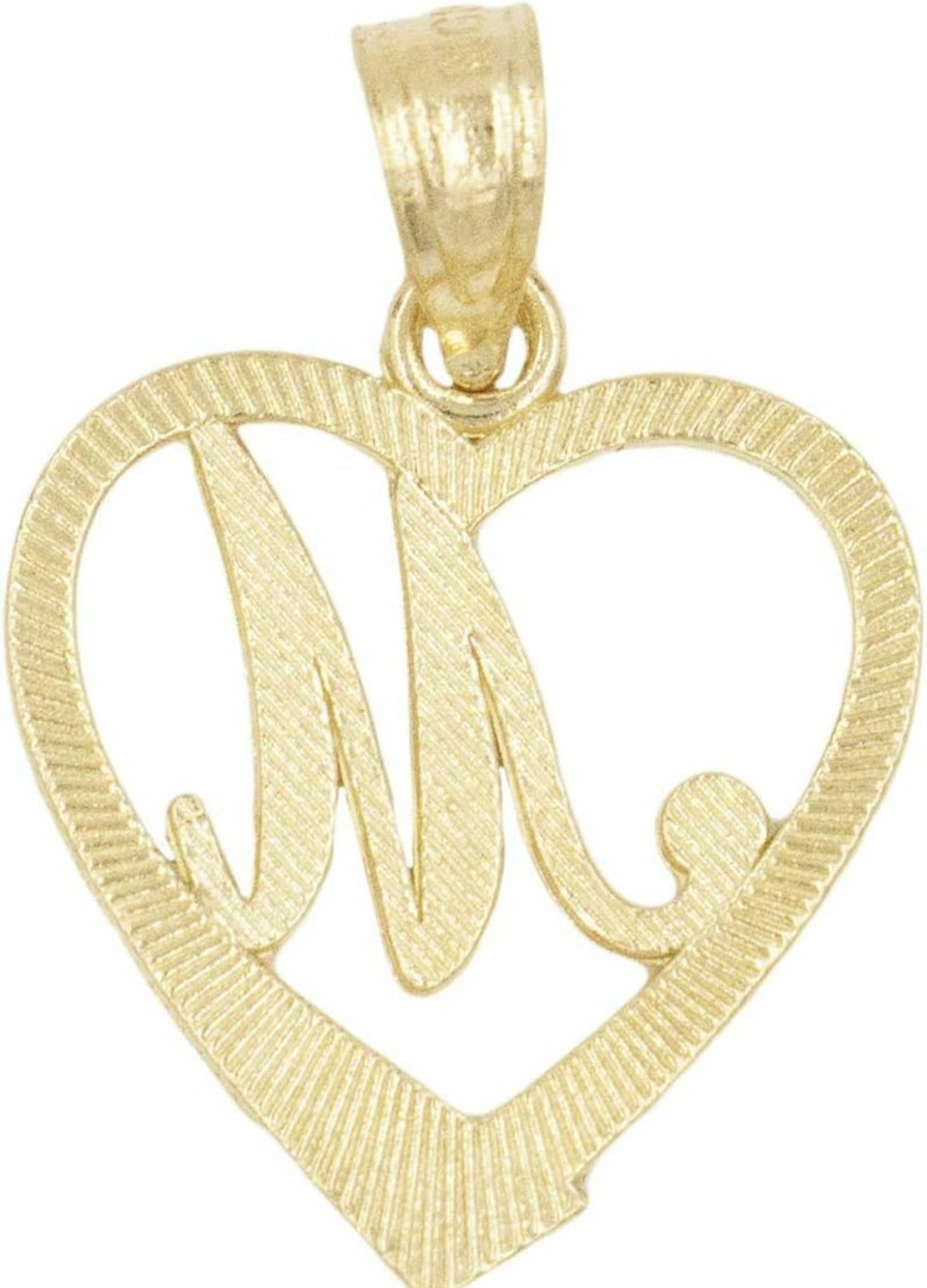 New Ice on Fire Jewelry Ice On Fire Jewelry 10K Solid Gold Initial Pendant In Heart Frame With Diamond Cut Finish, Available In Different Letters Of Alphabet Personalized Charm For Women (M)